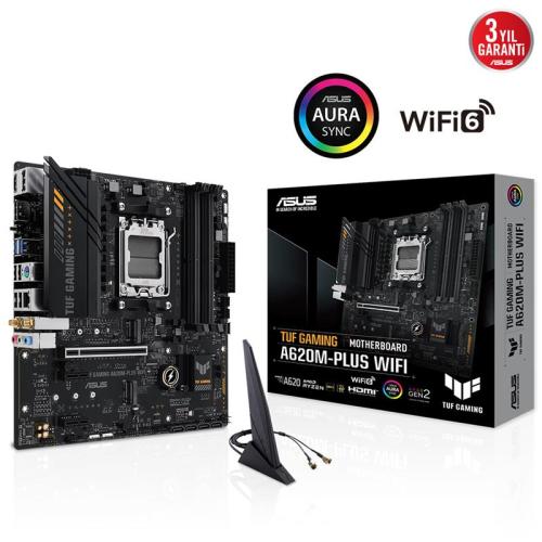 ASUS TUF GAMING A620M-PLUS WIFI DDR5 6400MHZ 1XHDMI 2XDP 2XM.2 USB 3.2 MATX AM5 (AMD AM5 7000 SERİSİ İLE UYUMLU )