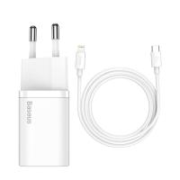 BASEUS SUPER SI TZ 20W TYPE-C DUVAR SARJI VE LIGHTNING TO TYPE-C KABLO SETLİ BEYAZ TZCCSUP-B02