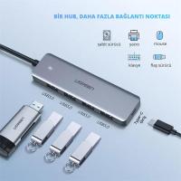 UGREEN TYPE-C USB 3.0 4 PORT USB HUB ÇOKLAYICI GRİ 70336