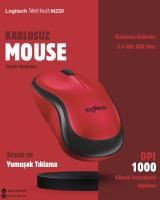 Logitech Silent Touch M220 Sessiz Kablosuz Mouse (Kırmızı)